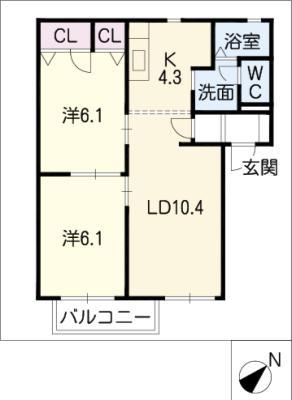 シンシア向山(2LDK/1階)の間取り写真