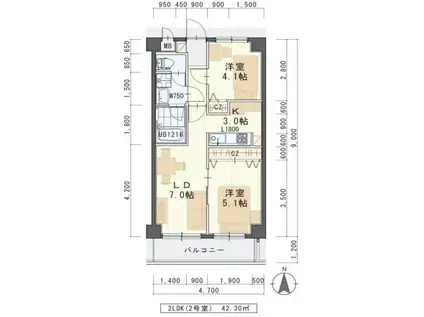 フロラシオン(2LDK/1階)の間取り写真