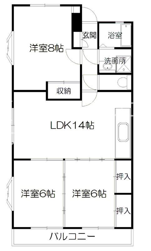 ベネフィス西陵(3LDK/2階)の間取り写真