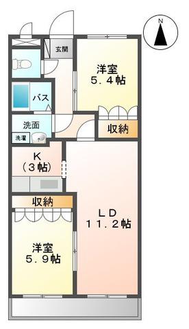 ローズマリーI(2LDK/2階)の間取り写真