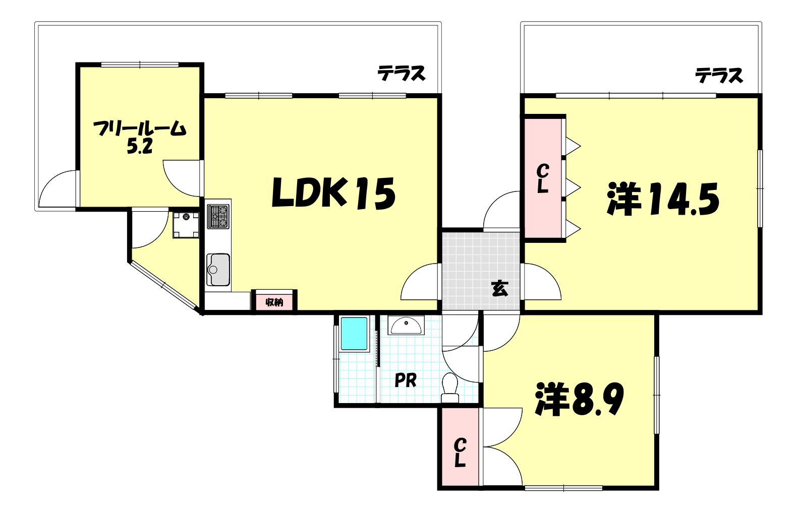 チューティパット(3LDK/1階)の間取り写真