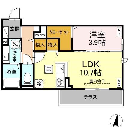 トリシア東和田 W棟(1LDK/1階)の間取り写真