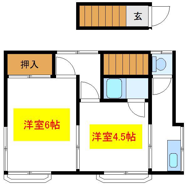 千草荘 B(2K/2階)の間取り写真