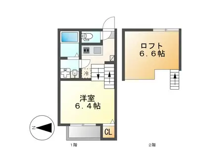 ハーモニーテラス向島町(1K/2階)の間取り写真
