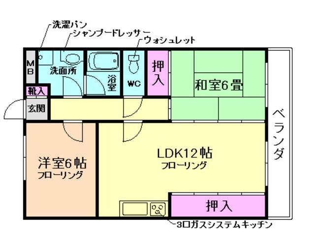 グリーンハイム(2LDK/3階)の間取り写真