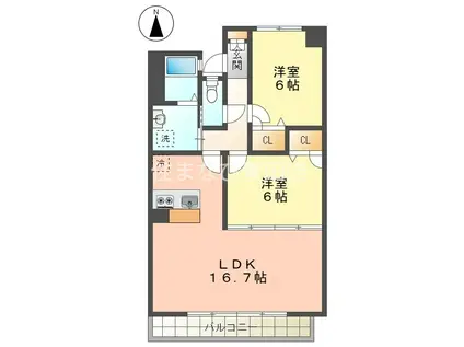 カーサ エレベートII(2LDK/5階)の間取り写真