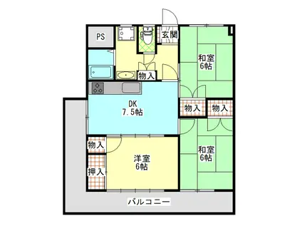 リバーサイドマンション(3DK/1階)の間取り写真