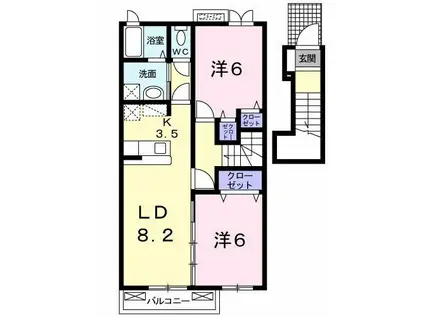 グランフィオーレII(2LDK/2階)の間取り写真