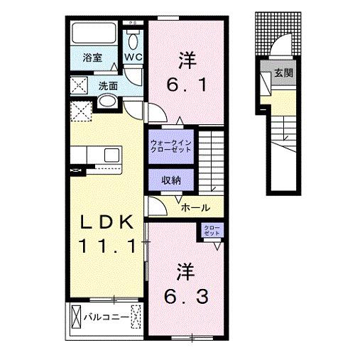 ソレアード・ポールIII(2LDK/2階)の間取り写真