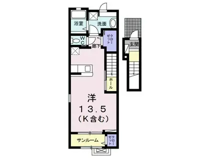 オゾラV(ワンルーム/2階)の間取り写真