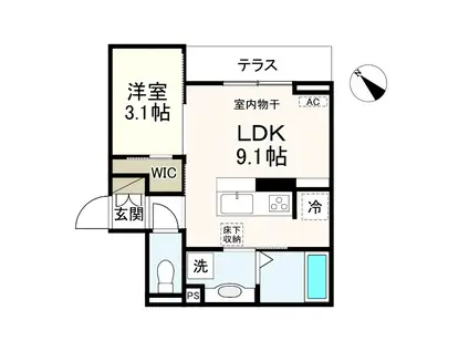 ソレール西久保(1LDK/1階)の間取り写真