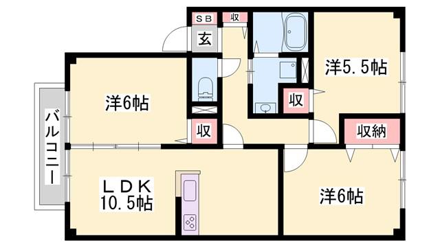 スカイピア B(3LDK/1階)の間取り写真