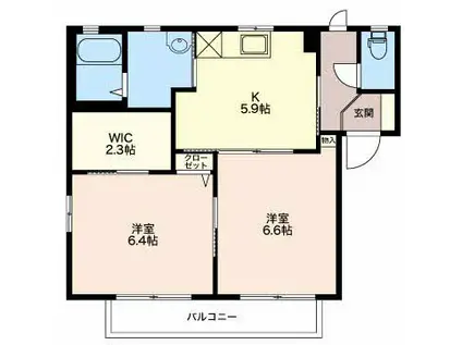 ディアスかすみ A セ(2K/1階)の間取り写真