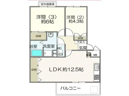 シャイニング弐番館(2LDK/3階)の間取り写真