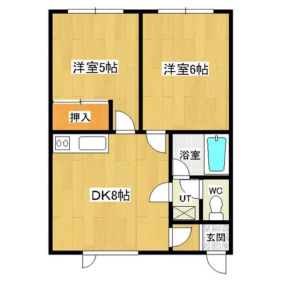フィールドハウス(2DK/1階)の間取り写真