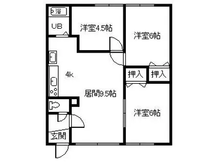 クリーンハイツ白雲(3LDK/1階)の間取り写真