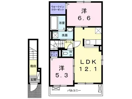 ラ・メゾン諏訪形イーストII(2LDK/2階)の間取り写真