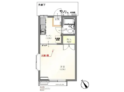 ソシャールハイツB(1K/2階)の間取り写真