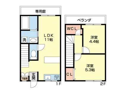 南海加太線 中松江駅 徒歩19分 2階建 築45年(2LDK/1階)の間取り写真