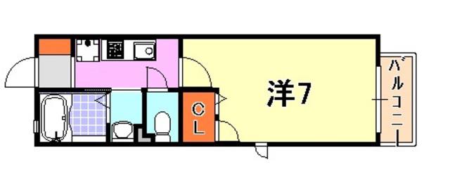 オーピェースB棟(1K/1階)の間取り写真
