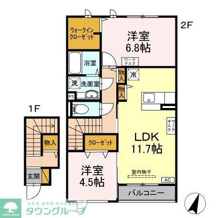シエルツリーI(2LDK/2階)の間取り写真