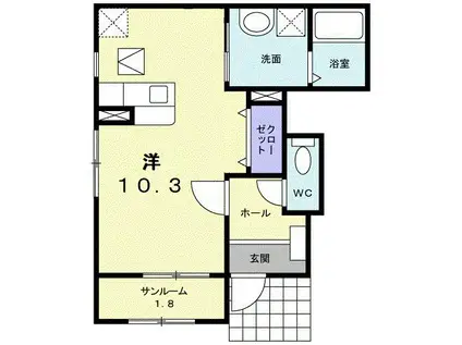 アドリアーノ II(ワンルーム/1階)の間取り写真