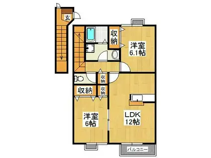 ウエスト・ウィング(2LDK/2階)の間取り写真