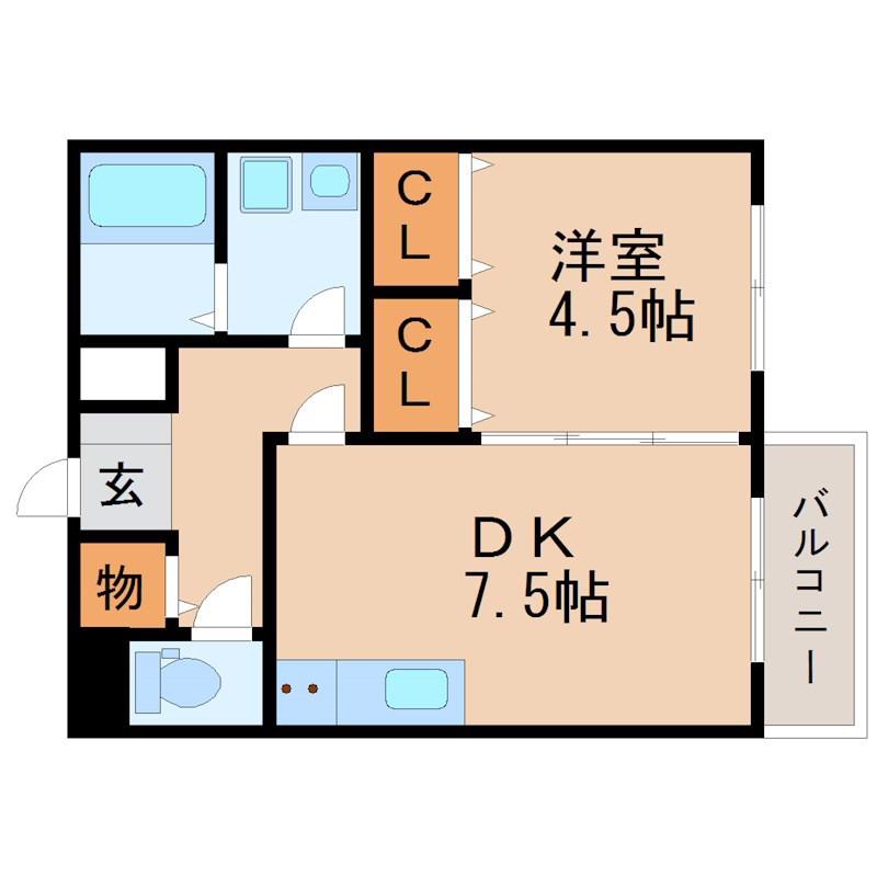 セジュールH・A(1DK/2階)の間取り写真