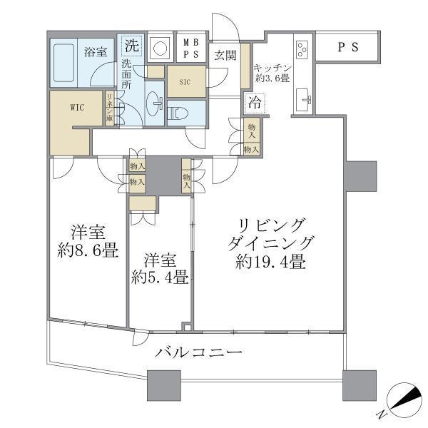 ザ・パークハウス西新宿タワー60(2LDK/13階)の間取り写真