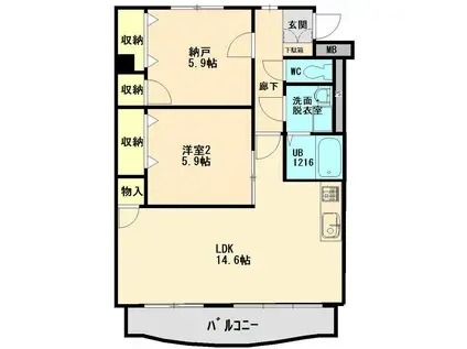 パステル大井手1(2LDK/1階)の間取り写真