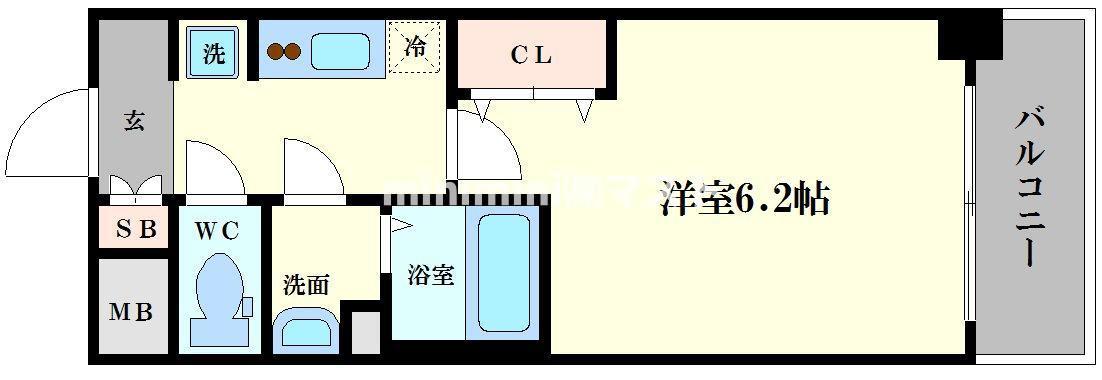 プレサンス上町台夕陽丘(1K/1階)の間取り写真