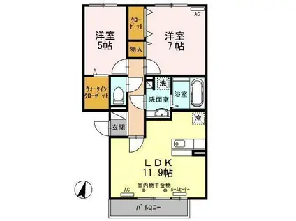 シャンテ城下B(2LDK/3階)の間取り写真