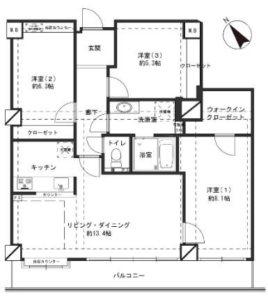 サバービアシティ21 B棟(3LDK/2階)の間取り写真
