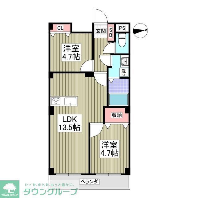 シャイニーハイツ(2DK/2階)の間取り写真