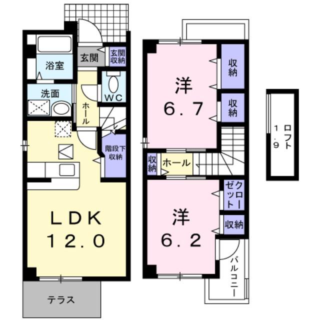 プリムヴェールB(2LDK/1階)の間取り写真