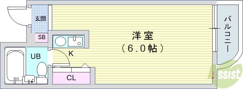六甲石橋プラザ(ワンルーム/3階)の間取り写真