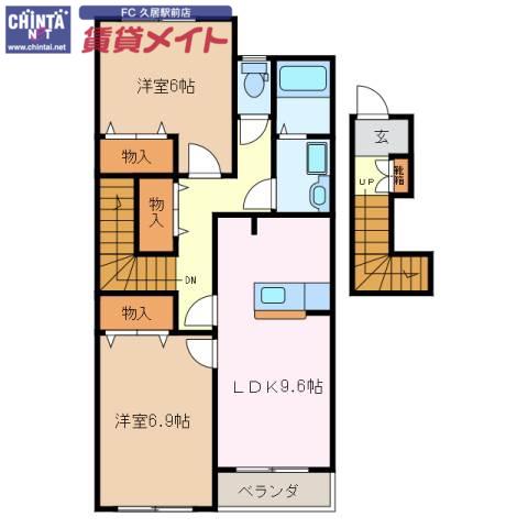 オリオン(2DK/2階)の間取り写真