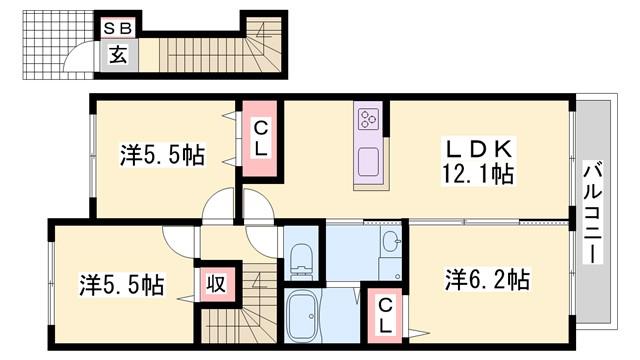 ブールドーグフランセ(3LDK/2階)の間取り写真