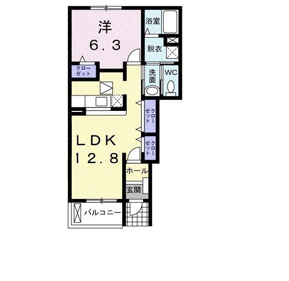 プラシード(1LDK/1階)の間取り写真