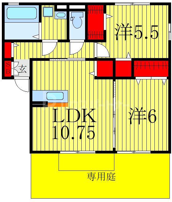 グリーンリーブス(2LDK/1階)の間取り写真