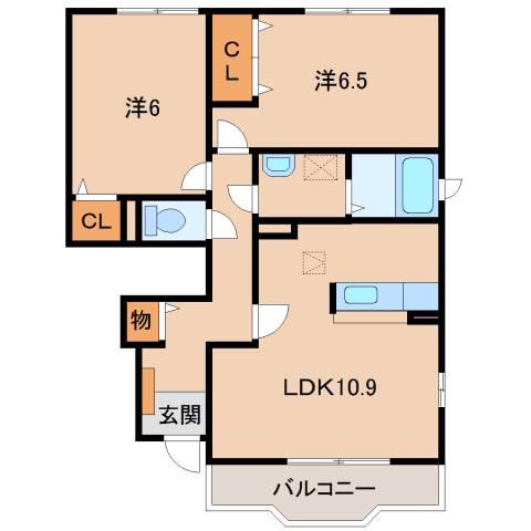 クレメントA(2LDK/1階)の間取り写真