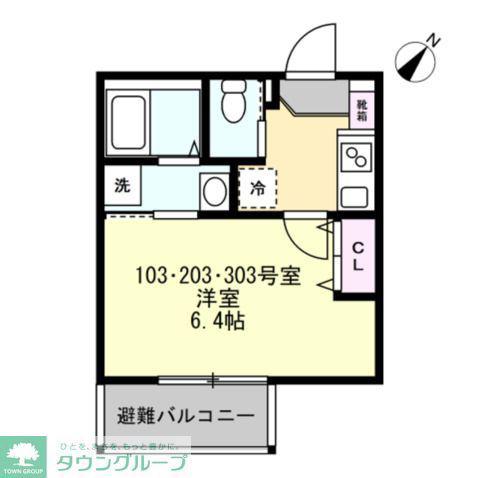 ベイルーム小田急相模原(1K/3階)の間取り写真