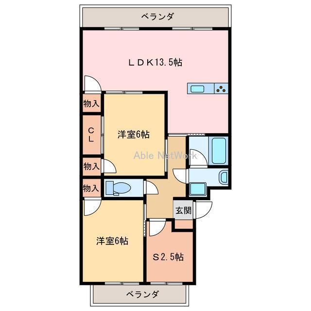 エクシア西条大町(2SLDK/1階)の間取り写真
