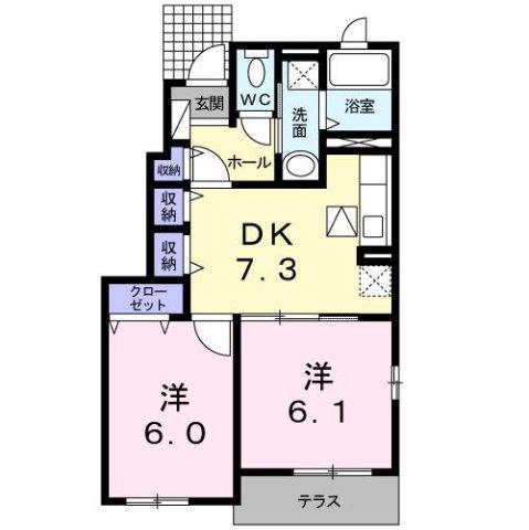 ヴィラエクレールB(2DK/1階)の間取り写真