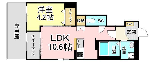 シャルマン・東鳴水(1LDK/1階)の間取り写真