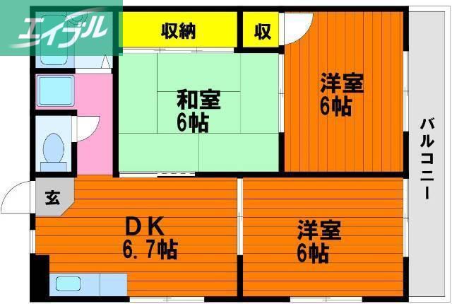 平成マンション(3DK/3階)の間取り写真