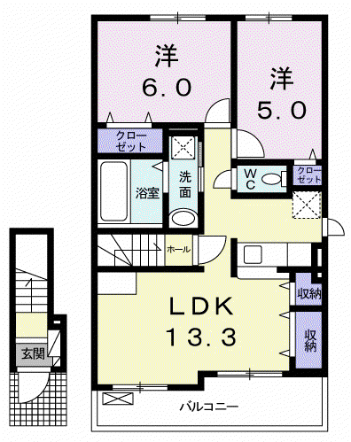 メゾンブローテ F棟(2LDK/2階)の間取り写真