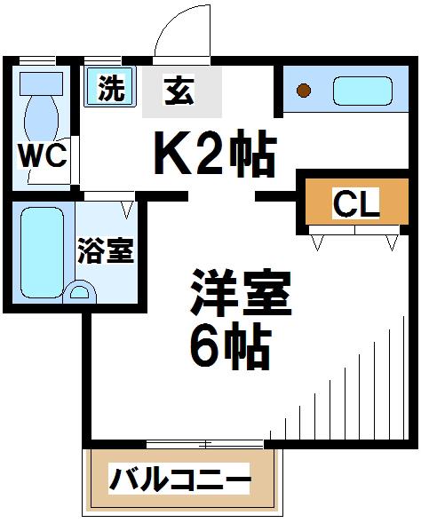 ベルシャト-(1K/2階)の間取り写真