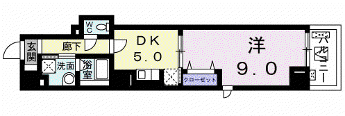 ミッド ヴィラ レジデンス(1DK/5階)の間取り写真