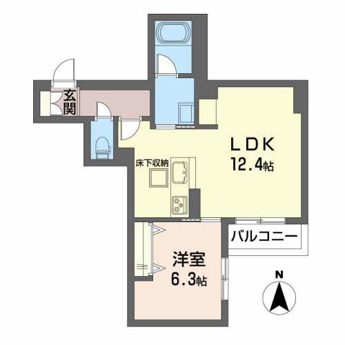プレミアス長町(1LDK/1階)の間取り写真